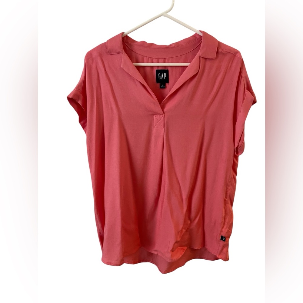GAP Womens Popover Notched Collar Tacked Cuffs Boxy Blouse Sz M